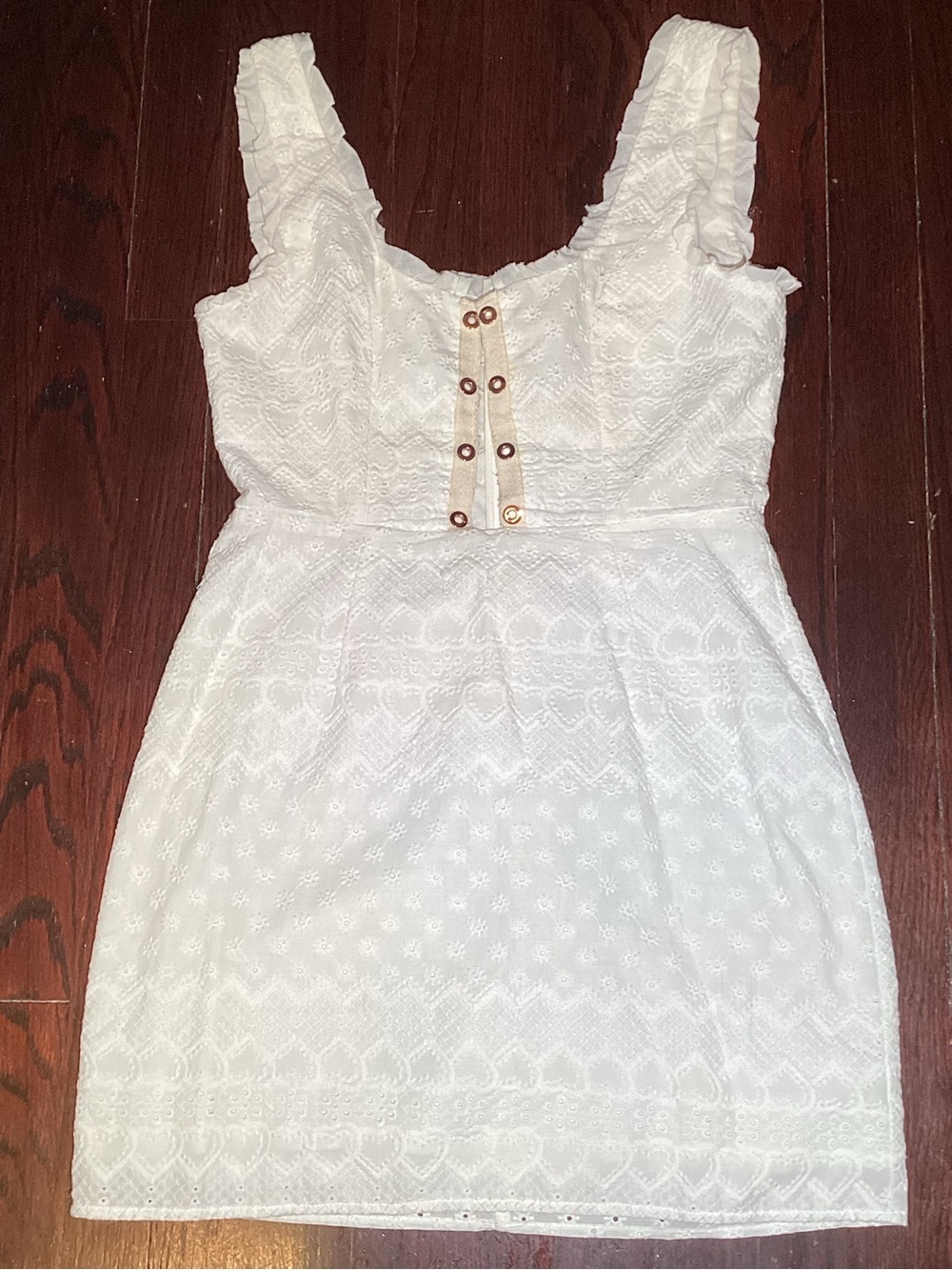 For love and Lemon eyelet mini White Lace-Up Sleeveless Mini Dress small - Picture 4 of 10